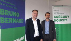 Bruno Bernard, et Grégory Doucet, respectivement tête de liste pour les élections métropolitaine et municipale de Lyon pour EELV